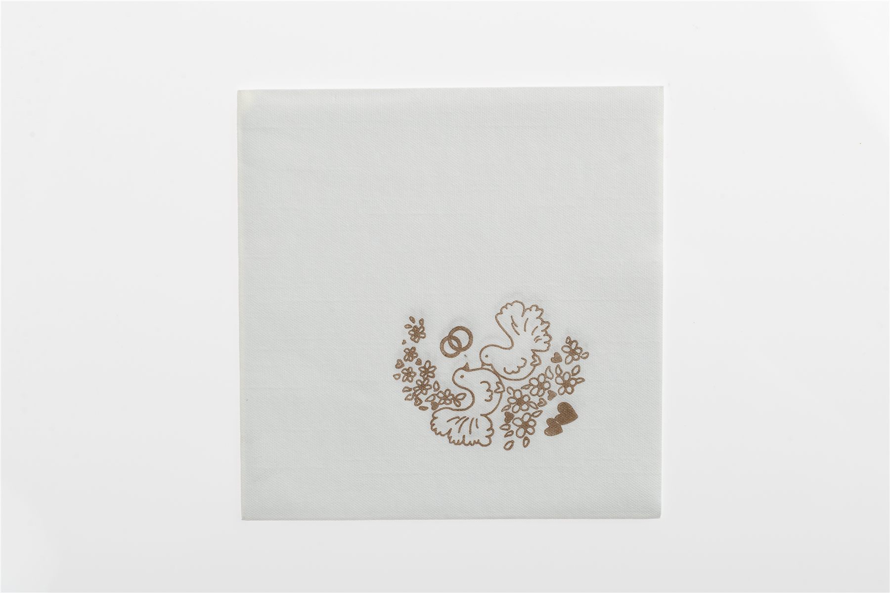 Napkin folded with a wedding doves print
