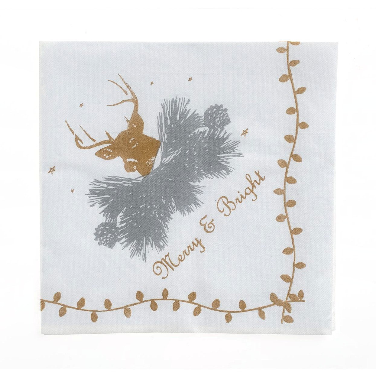 White Airlaid napkin, Merry & Bright design, 40x40 cm