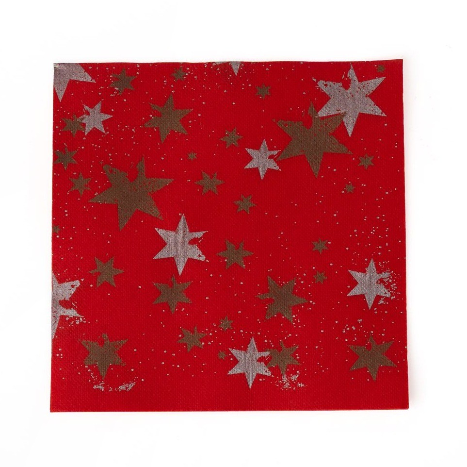 Red Soft Point napkin, Elegant Stars design, 38x38 cm
