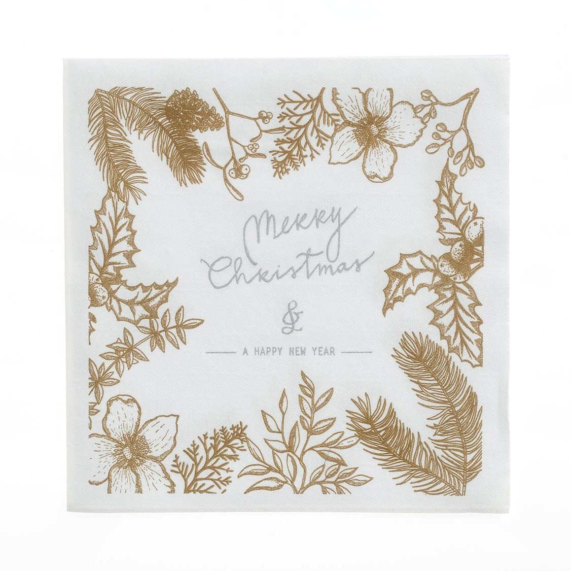 White Airlaid napkin, Merry Christmas Floral design, 40x40 cm