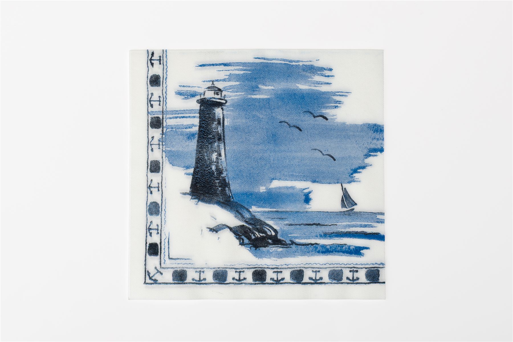 Napkin printed with a lighthouse scene