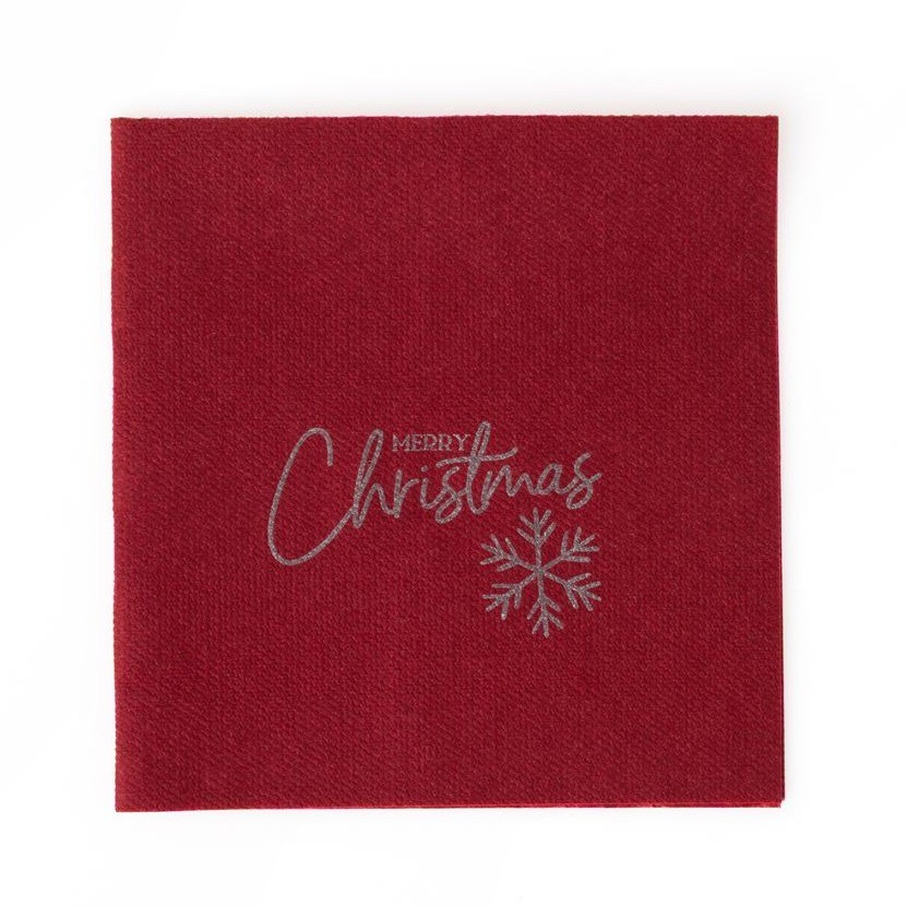 Bordeaux Airlaid napkin, Merry Christmas design, 20x20 cm Cocktail