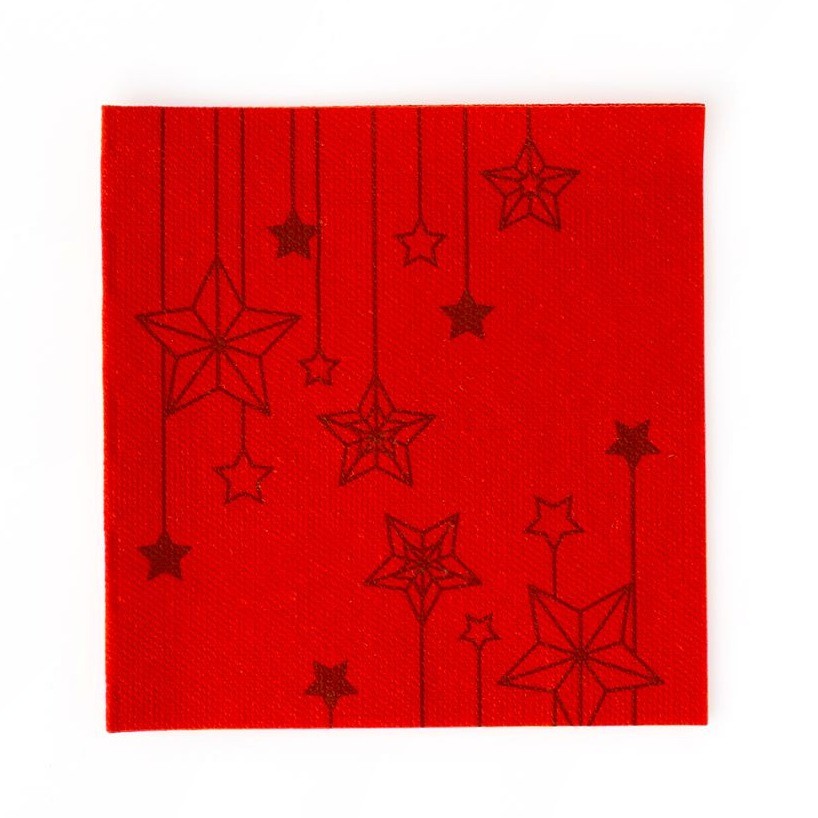 Red Airlaid napkin, Winter Stars design, 20x20 cm Cocktail