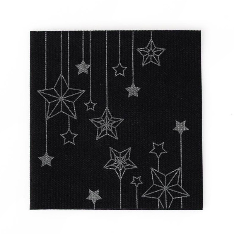Black Airlaid napkin, Winter Stars design